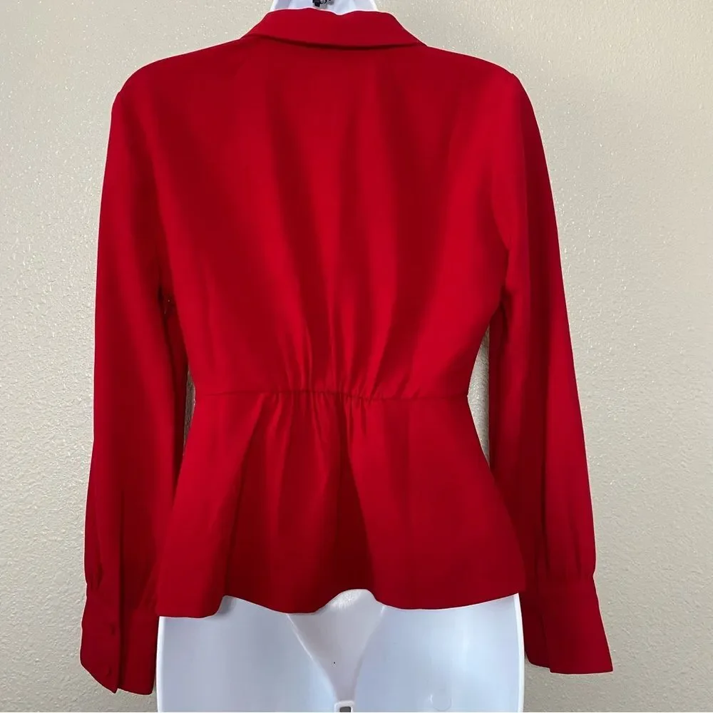 J. Crew Bold Red Valentine's Day Date Night Old Money Preppy Modest Blouse Sz 2‎